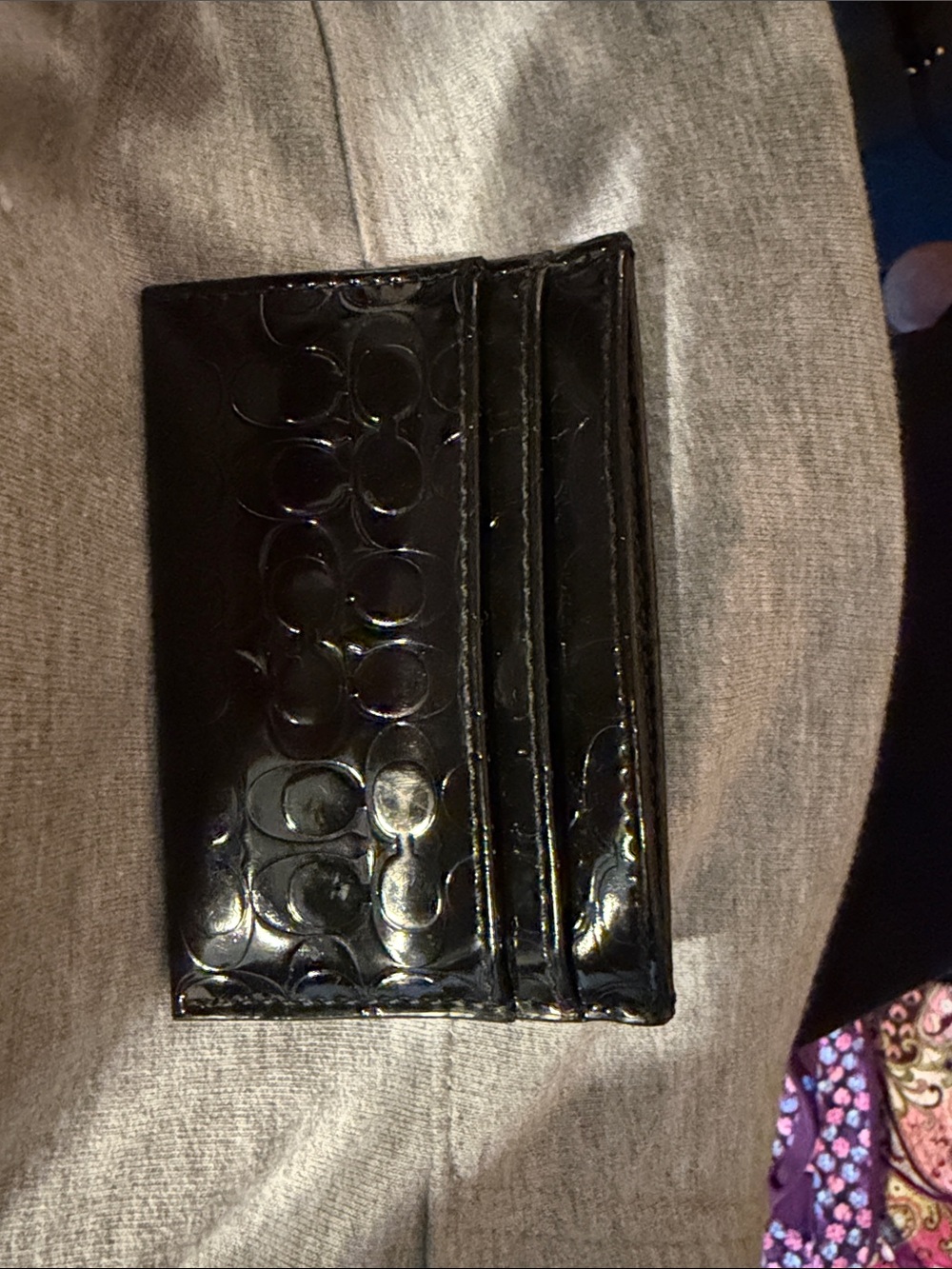 Coach Black Patent Card Holder with Embossed C Pattern